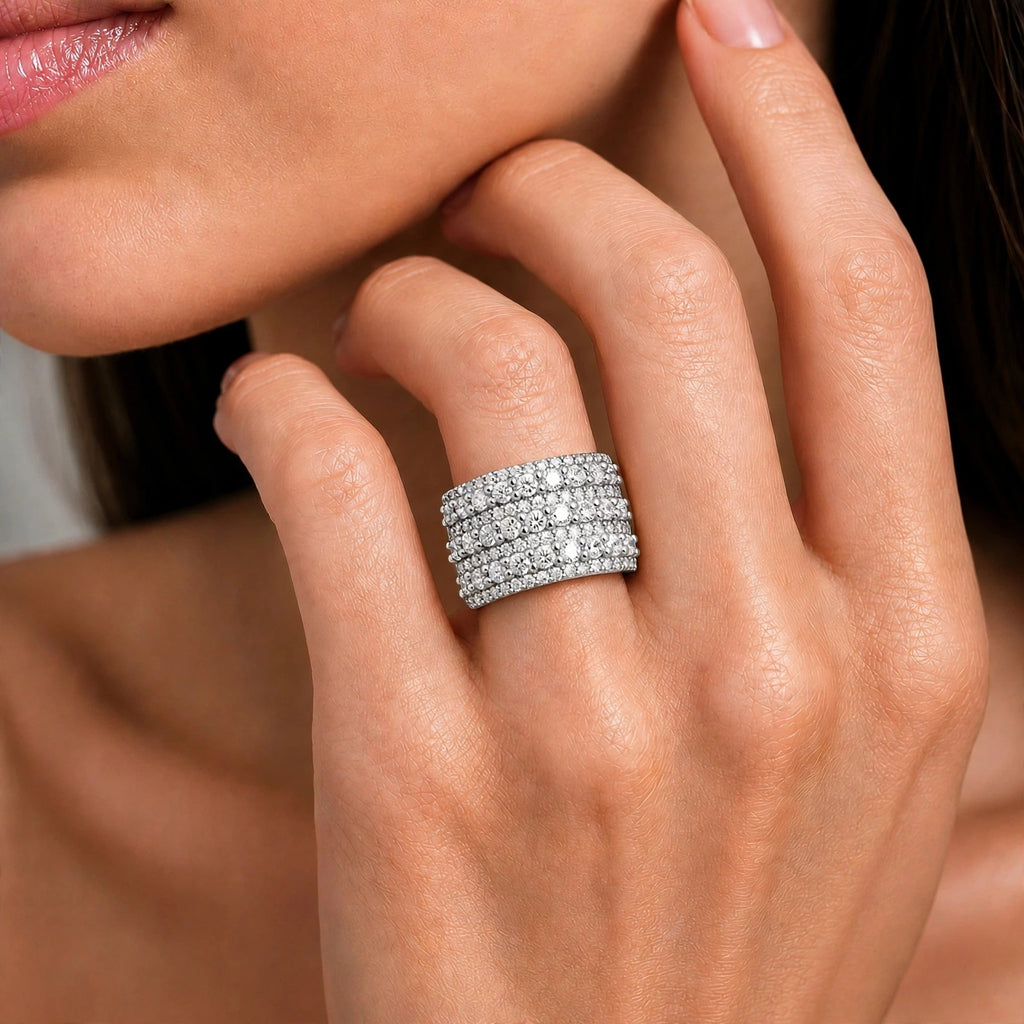 Diamonair Lab Grown Diamond (F/VS+) 3.00 carat Round cut Sterling Silver Statement Ring - Sterling Silver | Gold over Silver