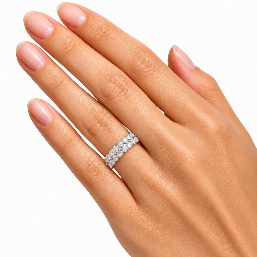 Diamonair Lab Grown Diamond (F/VS+) 2.00 carat Round cut Sterling Silver Ring - Sterling Silver | Gold over Silver