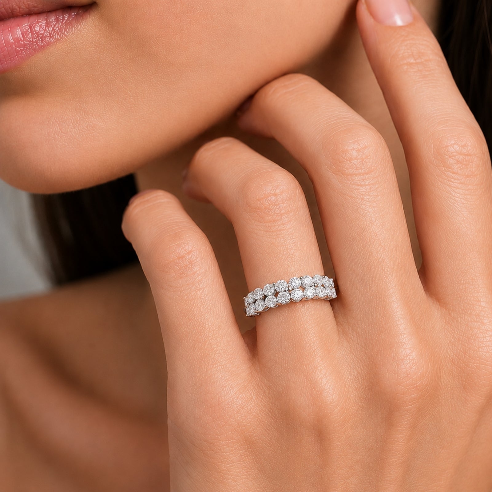 Diamonair Lab Grown Diamond (F/VS+) 2.00 carat Round cut Sterling Silver Ring - Sterling Silver | Gold over Silver