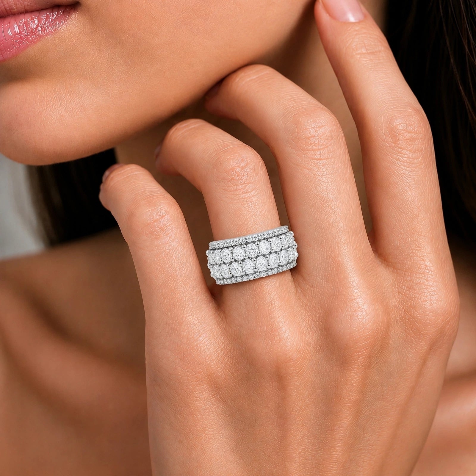 Diamonair Lab Grown Diamond (F/VS+) 3.00 carat Round cut Sterling Silver Statement Ring - Sterling Silver | Gold over Silver