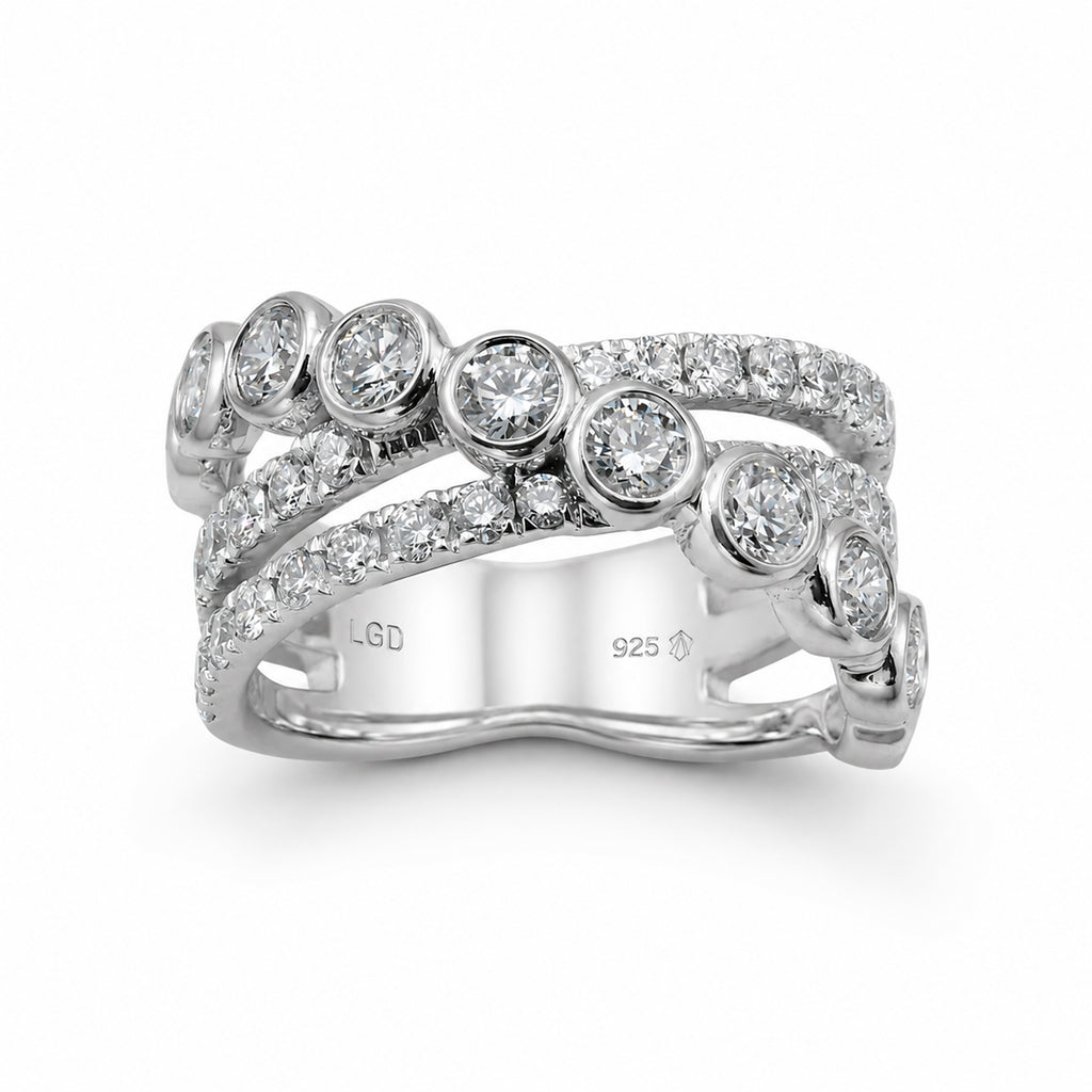 Diamonair Lab Grown Diamond (F/VS+) 3.00 carat Round cut Sterling Silver Statement Ring - Sterling Silver | Gold over Silver