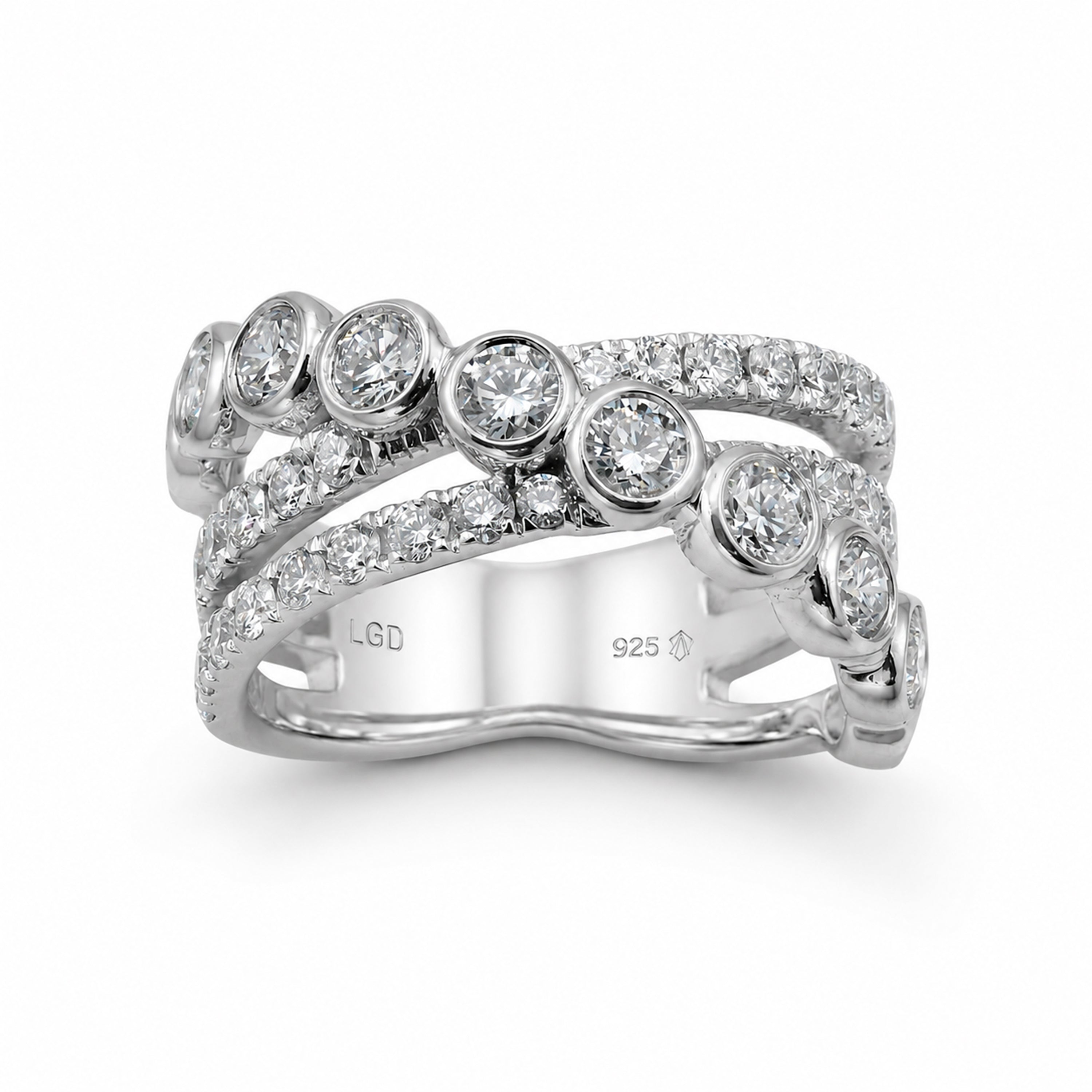 Diamonair Lab Grown Diamond (F/VS+) 3.00 carat Round cut Sterling Silver Statement Ring - Sterling Silver | Gold over Silver