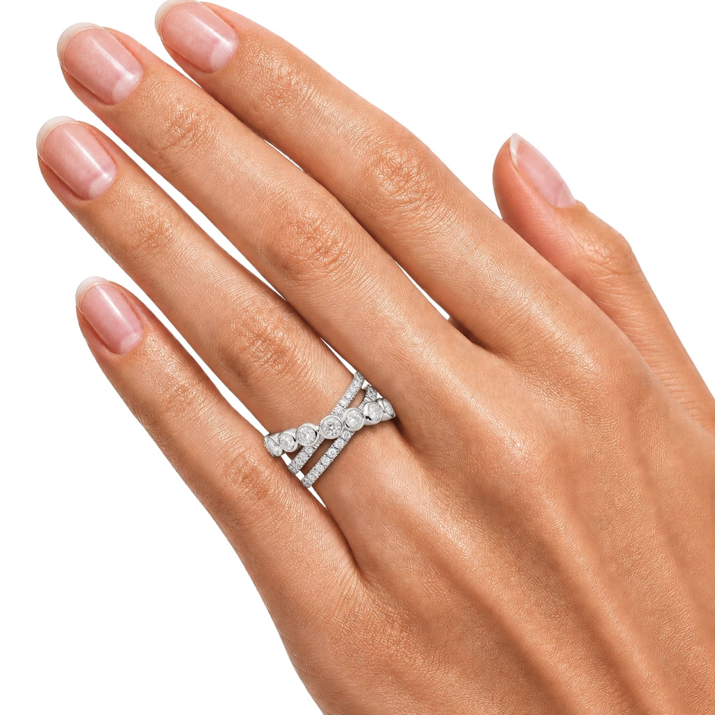 Diamonair Lab Grown Diamond (F/VS+) 2.00 carat Round cut Sterling Silver Statement Ring - Sterling Silver | Gold over Silver