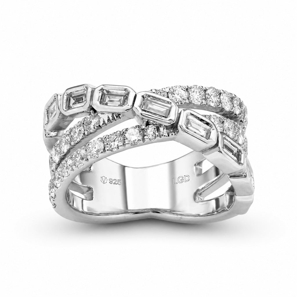 Diamonair Lab Grown Diamond (F/VS+) 2.00 carat Round cut Sterling Silver Statement Ring - Sterling Silver | Gold over Silver