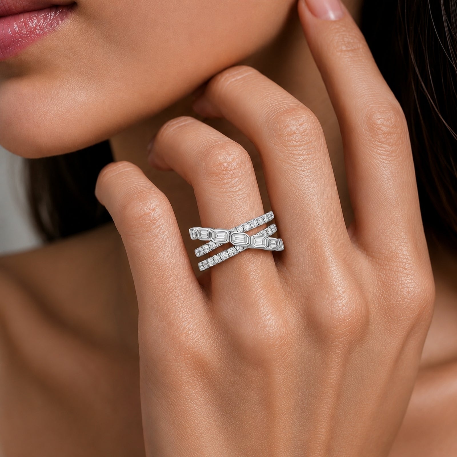 Diamonair Lab Grown Diamond (F/VS+) 2.00 carat Round cut Sterling Silver Ring - Sterling Silver