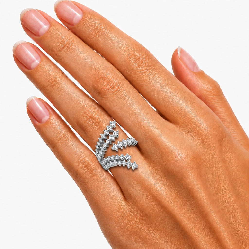 Diamonair Lab Grown Diamond (F/VS+) 2.00 carat Round cut Sterling Silver Statement Ring - Sterling Silver | Gold over Silver