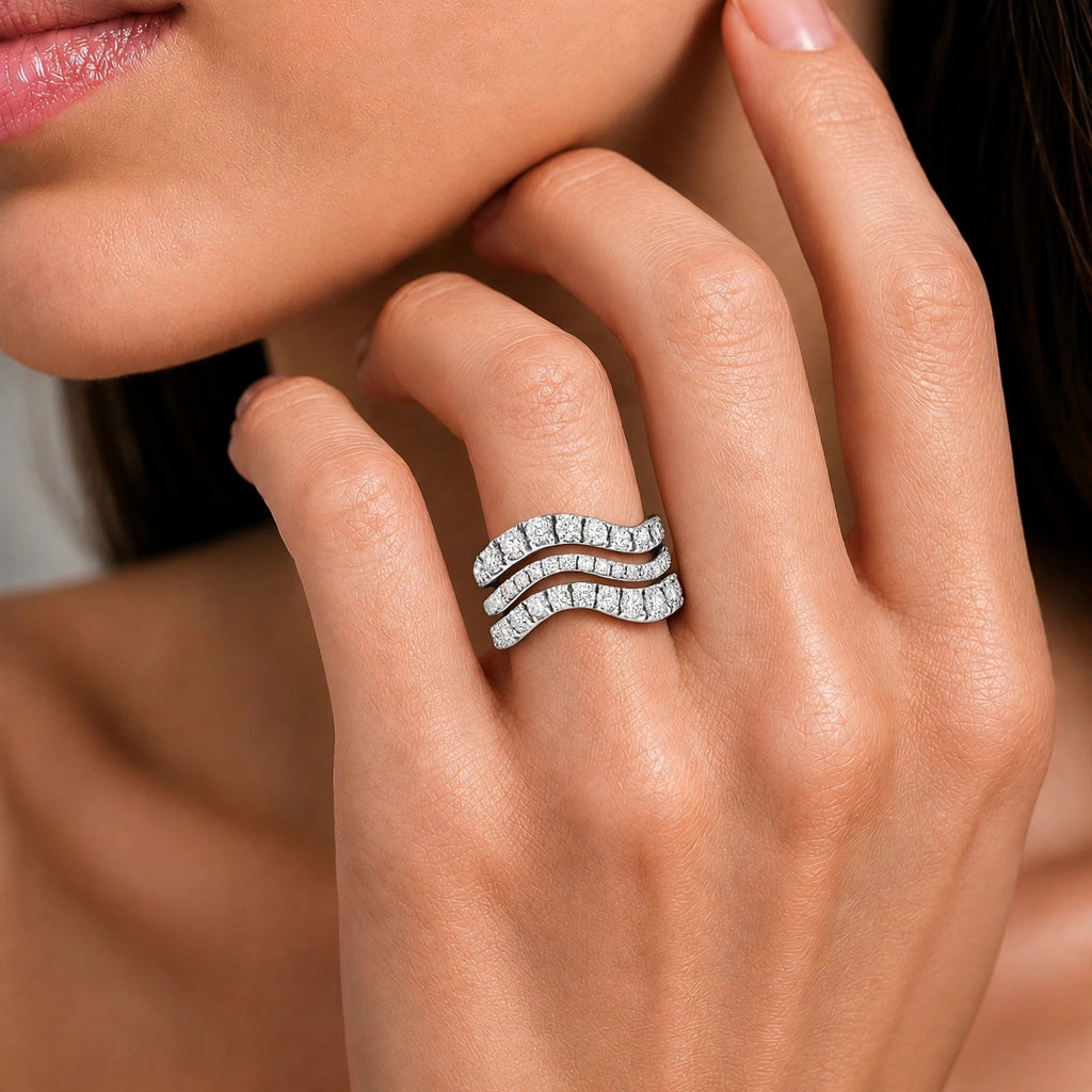 Diamonair Lab Grown Diamond (F/VS+) 3.00 carat Round cut Sterling Silver Statement Ring - Sterling Silver | Gold over Silver