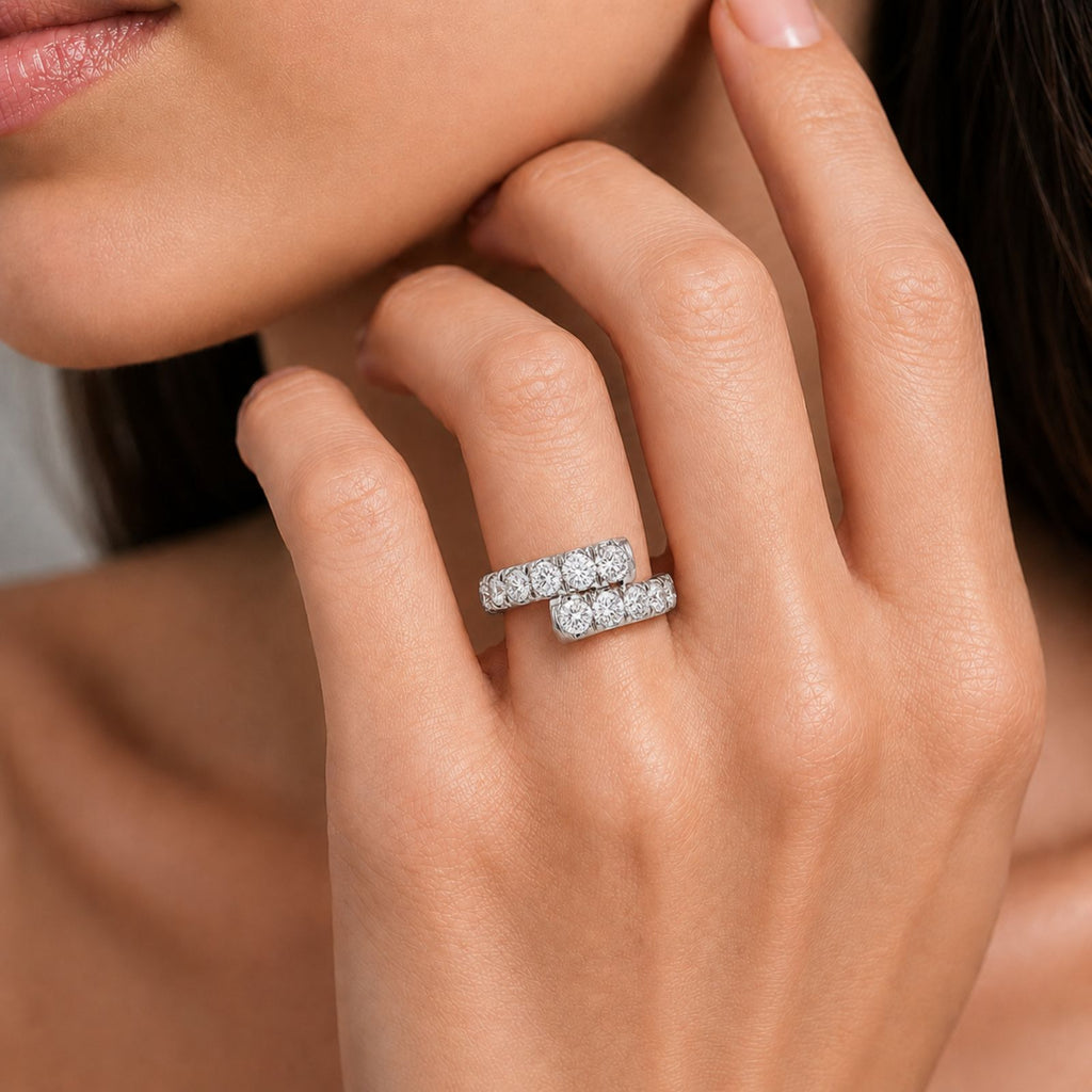 Diamonair Lab Grown Diamond (F/VS+) 2.00 carat Round cut Sterling Silver Ring - Sterling Silver | Gold over Silver