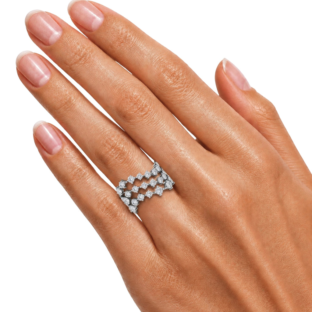 Diamonair Lab Grown Diamond (F/VS+) 3.00 carat Round cut Sterling Silver Statement Ring - Sterling Silver | Gold over Silver