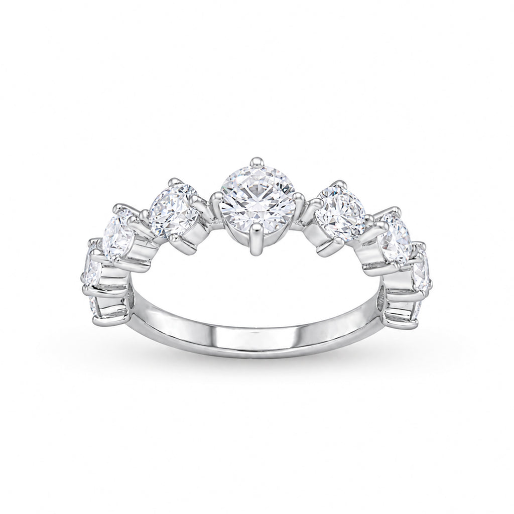 Diamonair Lab Grown Diamond (F/VS+) 2.00 carat Round cut Sterling Silver Band Ring - Sterling Silver | Gold over Silver