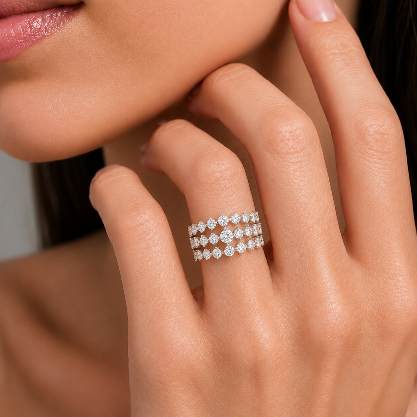 Diamonair Lab Grown Diamond (F/VS+) 2.00 carat Round cut Sterling Silver Statement Ring - Sterling Silver | Gold over Silver