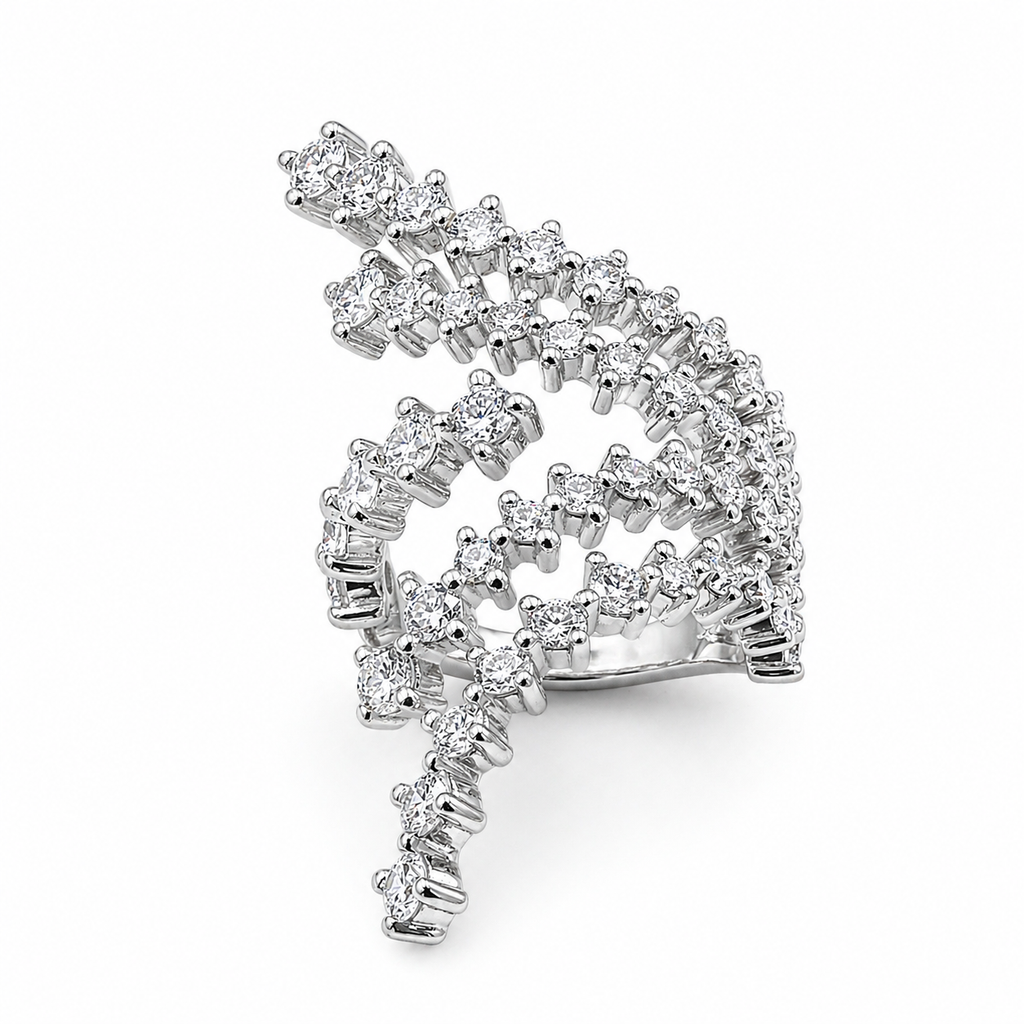 Diamonair Lab Grown Diamond (F/VS+) 3.00 carat Round cut Sterling Silver Statement Ring - Sterling Silver | Gold over Silver
