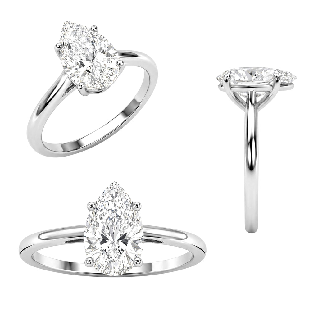 1.00-6.00 Carat T.W. Pear-cut IGI Certified Lab Grown Diamond (F/VS) 14K Gold Solitaire Ring - Assorted Colors, Sizes & Carat