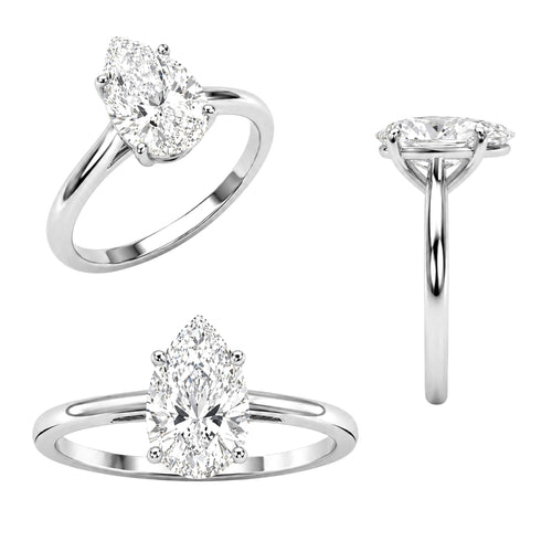 1.00-6.00 Carat T.W. Pear-cut IGI Certified Lab Grown Diamond (F/VS) 14K Gold Solitaire Ring - Assorted Colors, Sizes & Carat