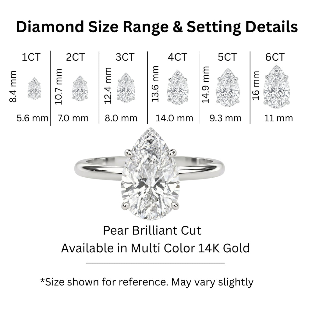 1.00-6.00 Carat T.W. Pear-cut IGI Certified Lab Grown Diamond (F/VS) 14K Gold Solitaire Ring - Assorted Colors, Sizes & Carat