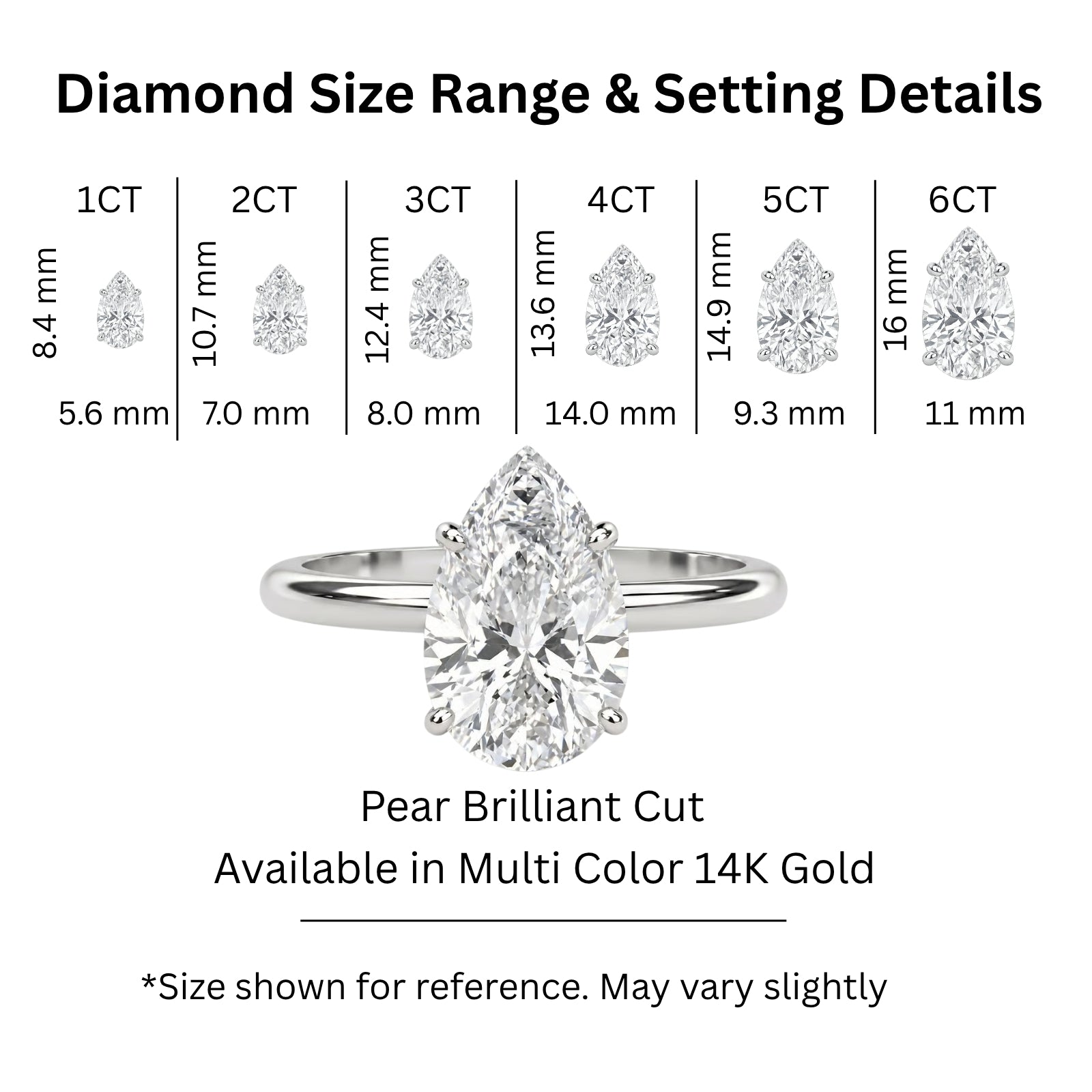 1.00-6.00 Carat T.W. Pear-cut IGI Certified Lab Grown Diamond (F/VS) 14K Gold Solitaire Ring - Assorted Colors, Sizes & Carat
