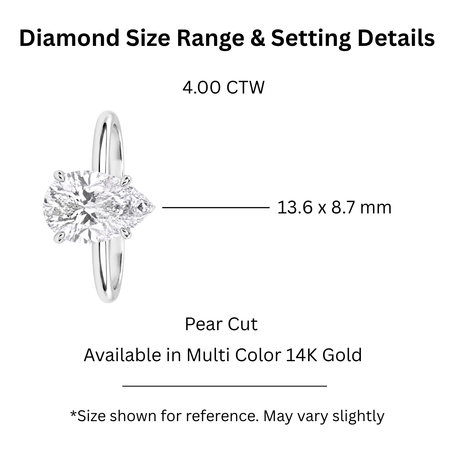 1.00-6.00 Carat T.W. Pear-cut IGI Certified Lab Grown Diamond (F/VS) 14K Gold Solitaire Ring - Assorted Colors, Sizes & Carat