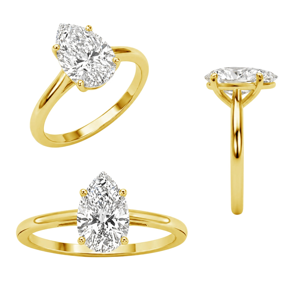 1.00-6.00 Carat T.W. Pear-cut IGI Certified Lab Grown Diamond (F/VS) 14K Gold Solitaire Ring - Assorted Colors, Sizes & Carat
