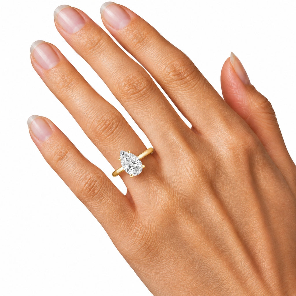 1.00-6.00 Carat T.W. Pear-cut IGI Certified Lab Grown Diamond (F/VS) 14K Gold Solitaire Ring - Assorted Colors, Sizes & Carat