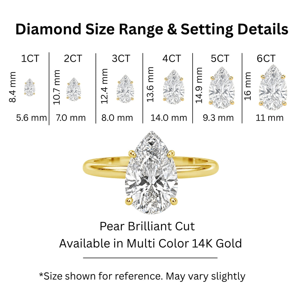 1.00-6.00 Carat T.W. Pear-cut IGI Certified Lab Grown Diamond (F/VS) 14K Gold Solitaire Ring - Assorted Colors, Sizes & Carat