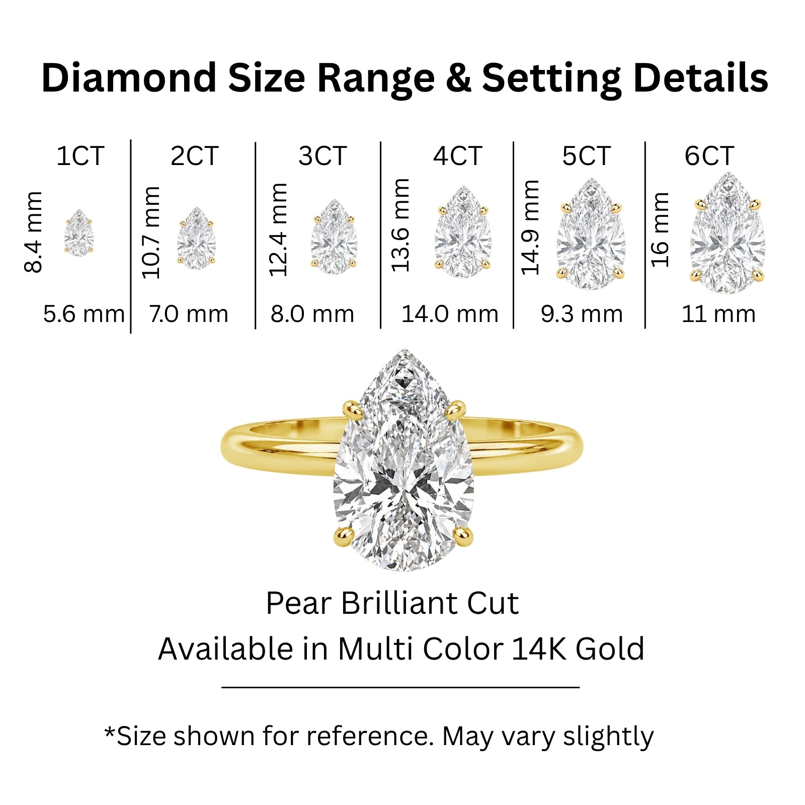 1.00-6.00 Carat T.W. Pear-cut IGI Certified Lab Grown Diamond (F/VS) 14K Gold Solitaire Ring - Assorted Colors, Sizes & Carat