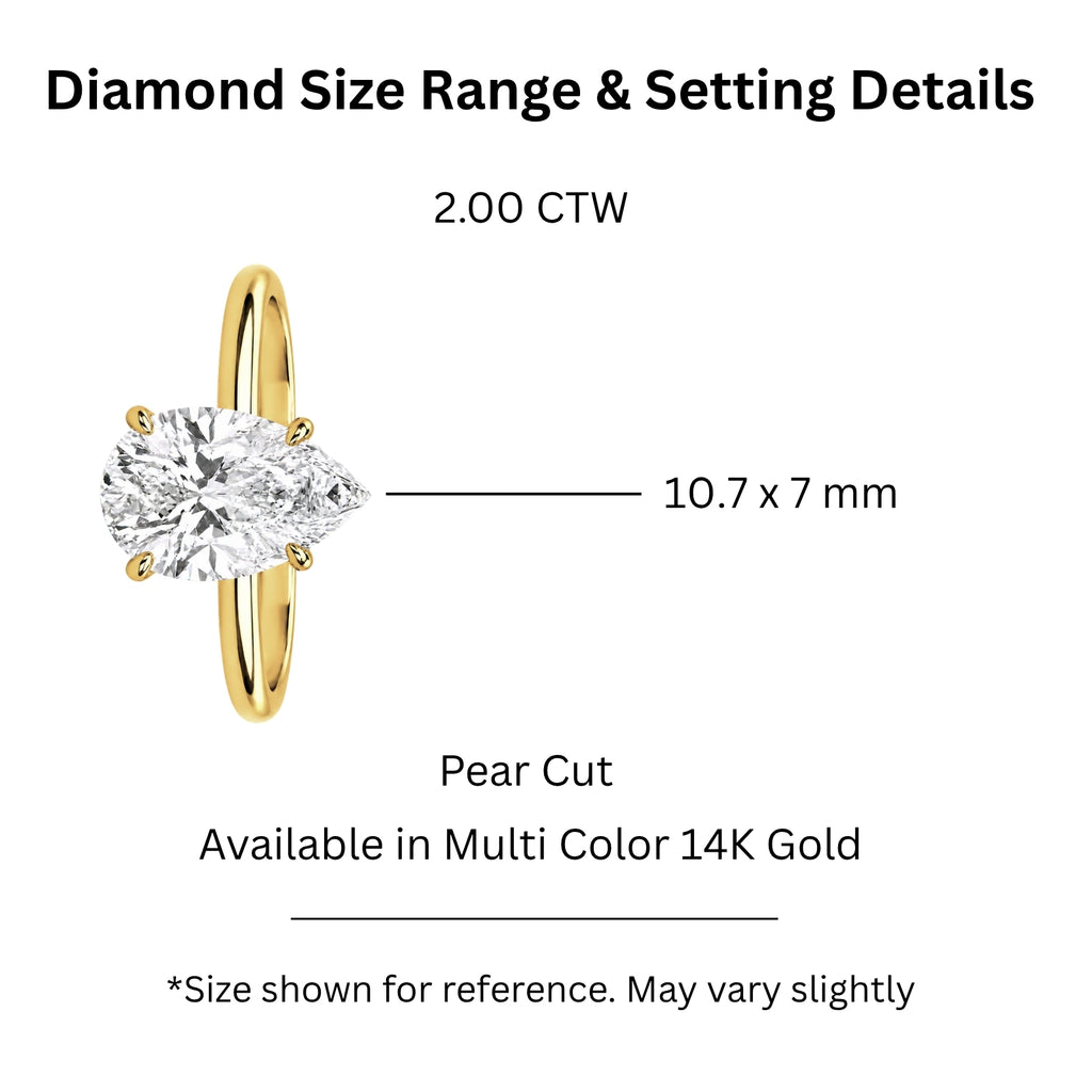 1.00-6.00 Carat T.W. Pear-cut IGI Certified Lab Grown Diamond (F/VS) 14K Gold Solitaire Ring - Assorted Colors, Sizes & Carat