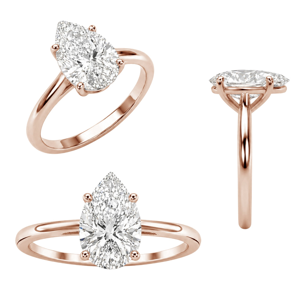 1.00-6.00 Carat T.W. Pear-cut IGI Certified Lab Grown Diamond (F/VS) 14K Gold Solitaire Ring - Assorted Colors, Sizes & Carat