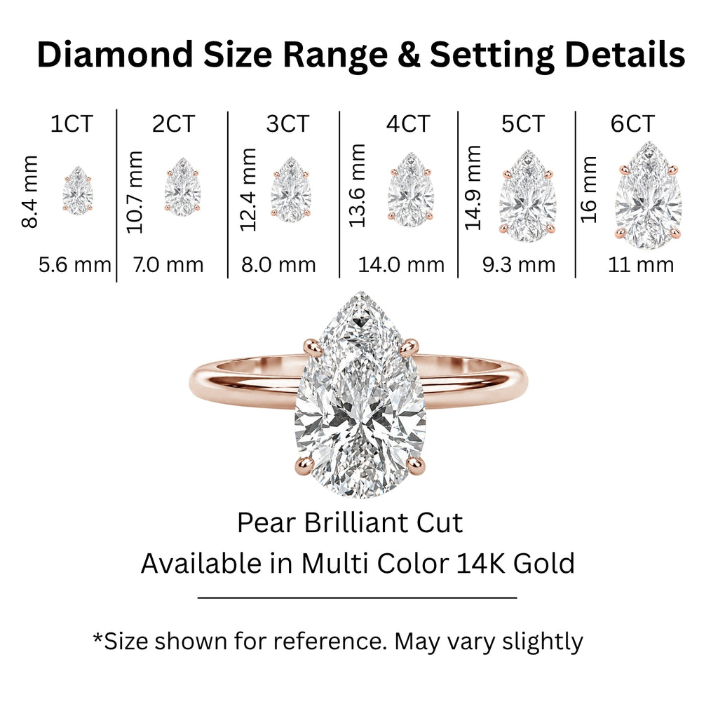 1.00-6.00 Carat T.W. Pear-cut IGI Certified Lab Grown Diamond (F/VS) 14K Gold Solitaire Ring - Assorted Colors, Sizes & Carat