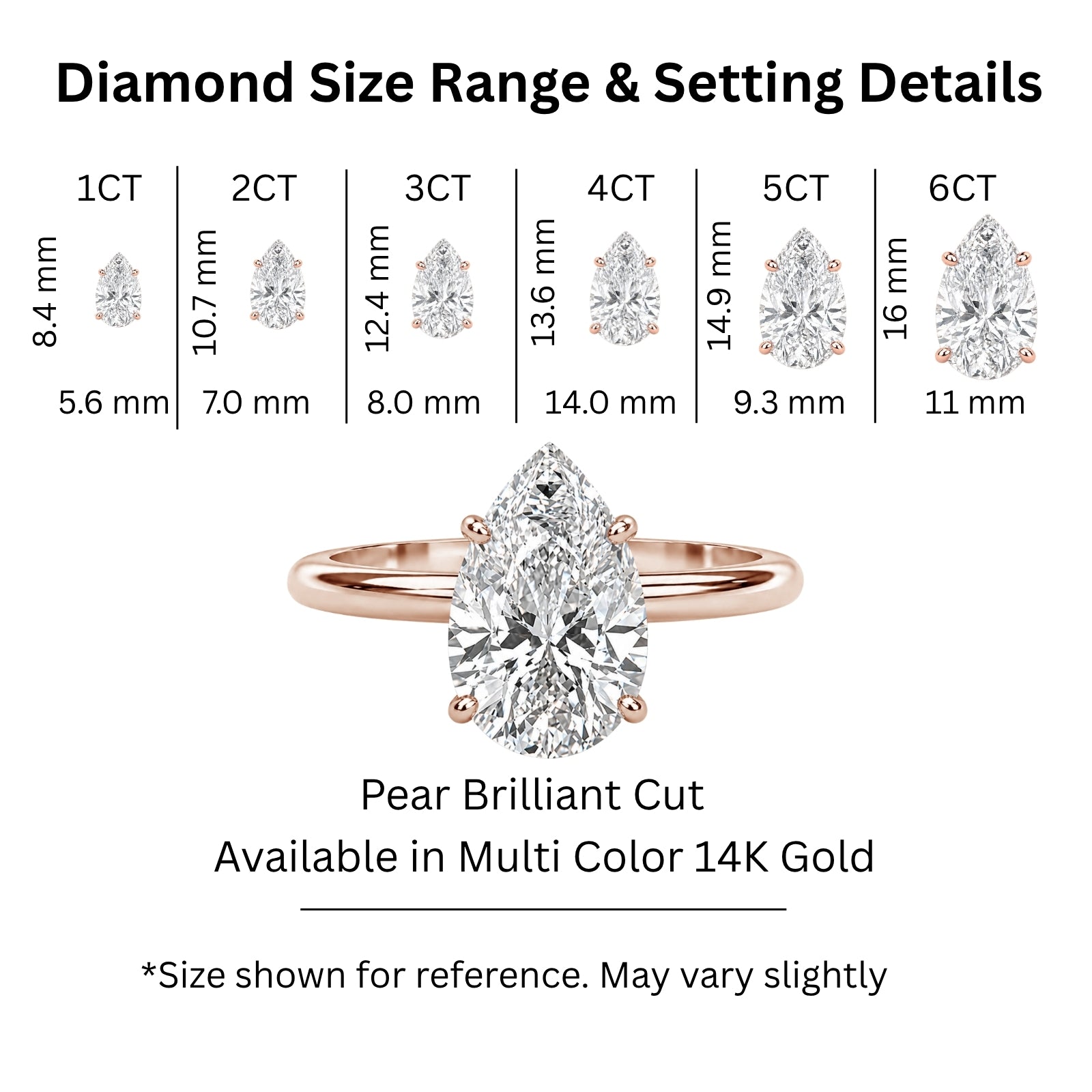 1.00-6.00 Carat T.W. Pear-cut IGI Certified Lab Grown Diamond (F/VS) 14K Gold Solitaire Ring - Assorted Colors, Sizes & Carat