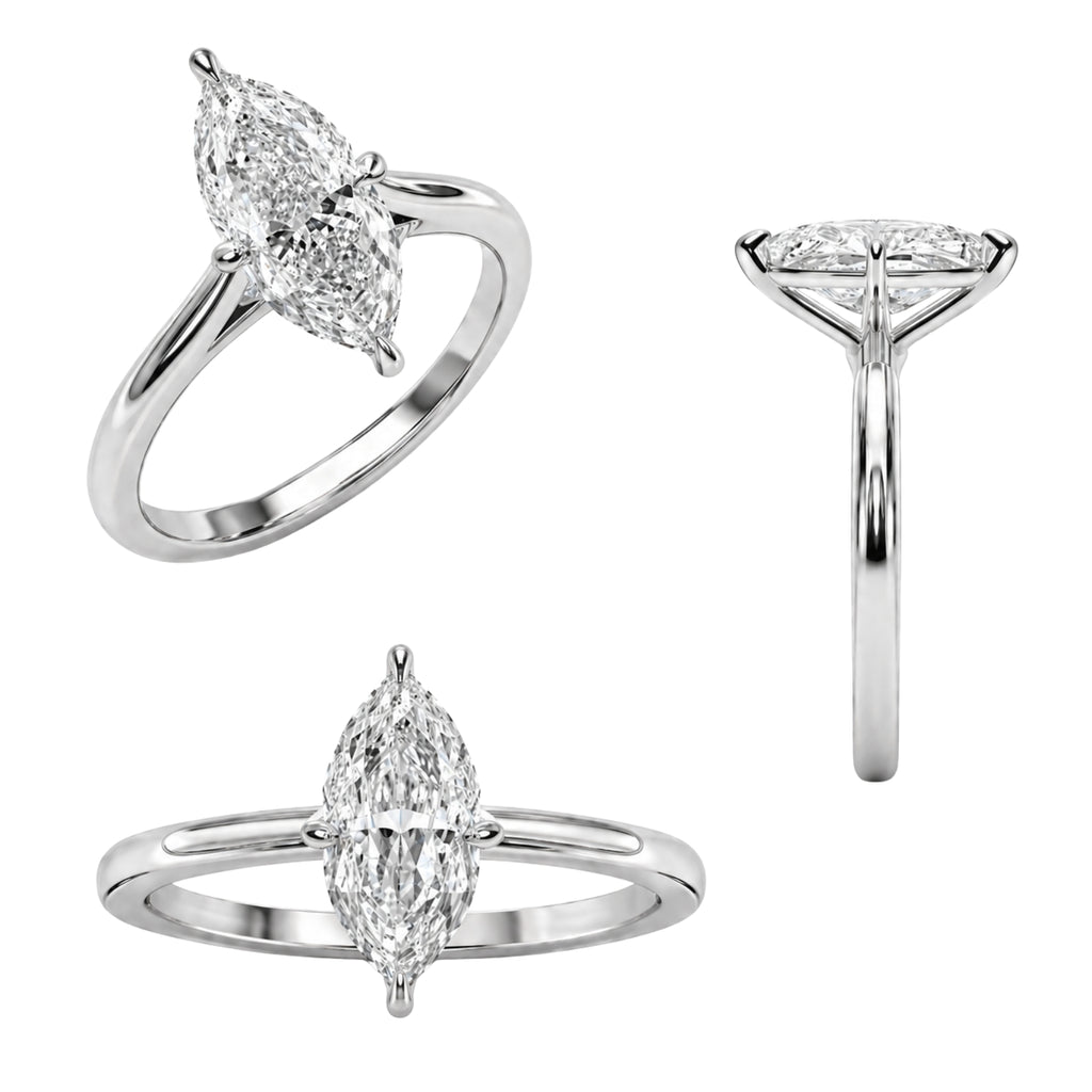1.00-6.00 Carat T.W. Marquise-cut IGI Certified Lab Grown Diamond (F/VS) 14K Gold Solitaire Ring - Assorted Colors, Sizes & Carat