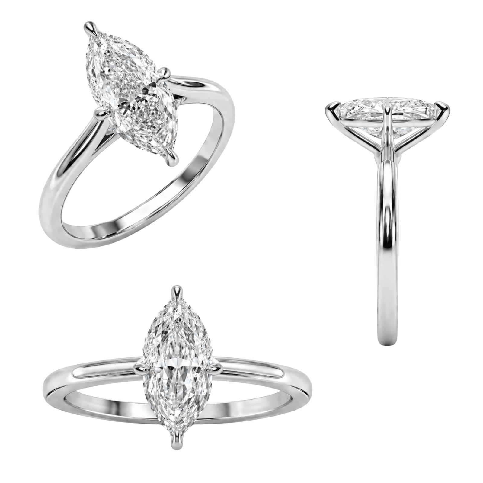 1.00-6.00 Carat T.W. Marquise-cut IGI Certified Lab Grown Diamond (F/VS) 14K Gold Solitaire Ring - Assorted Colors, Sizes & Carat