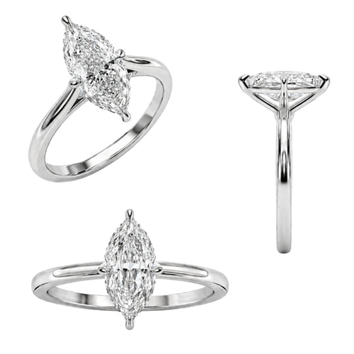 1.00-6.00 Carat T.W. Marquise-cut IGI Certified Lab Grown Diamond (F/VS) 14K Gold Solitaire Ring - Assorted Colors, Sizes & Carat