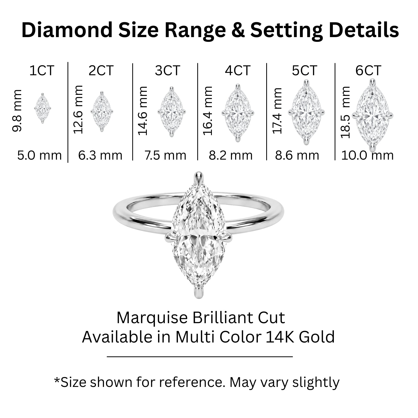 1.00-6.00 Carat T.W. Marquise-cut IGI Certified Lab Grown Diamond (F/VS) 14K Gold Solitaire Ring - Assorted Colors, Sizes & Carat