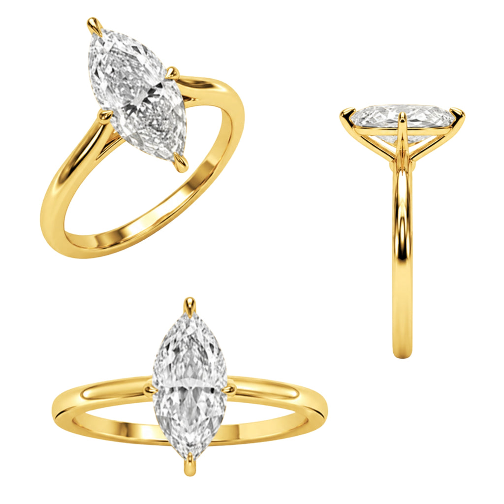 1.00-6.00 Carat T.W. Marquise-cut IGI Certified Lab Grown Diamond (F/VS) 14K Gold Solitaire Ring - Assorted Colors, Sizes & Carat