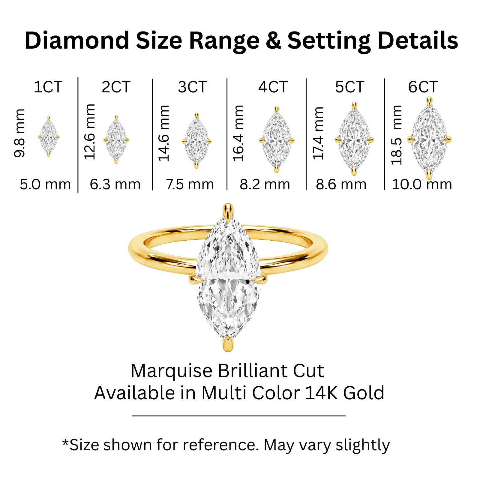 1.00-6.00 Carat T.W. Marquise-cut IGI Certified Lab Grown Diamond (F/VS) 14K Gold Solitaire Ring - Assorted Colors, Sizes & Carat