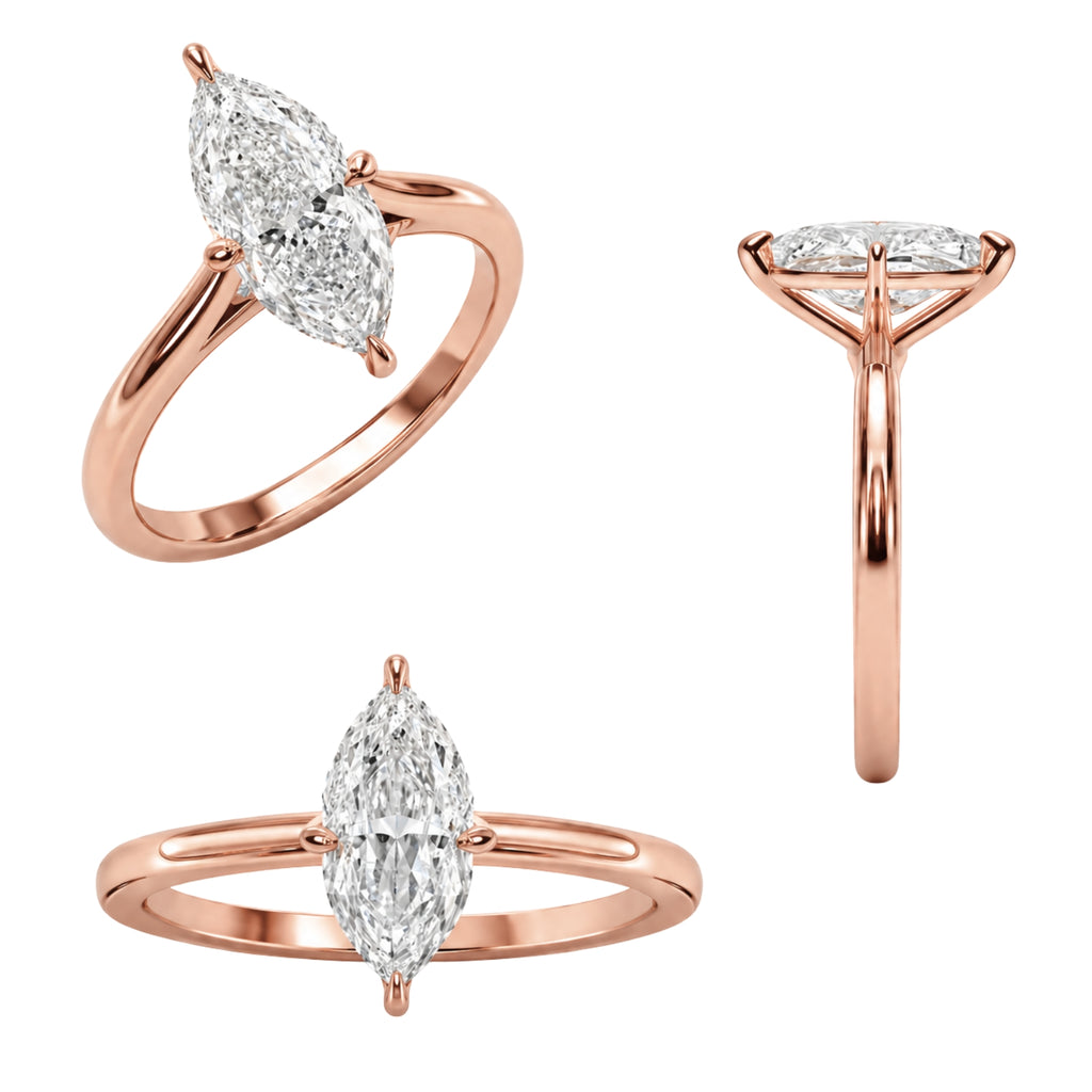 1.00-6.00 Carat T.W. Marquise-cut IGI Certified Lab Grown Diamond (F/VS) 14K Gold Solitaire Ring - Assorted Colors, Sizes & Carat