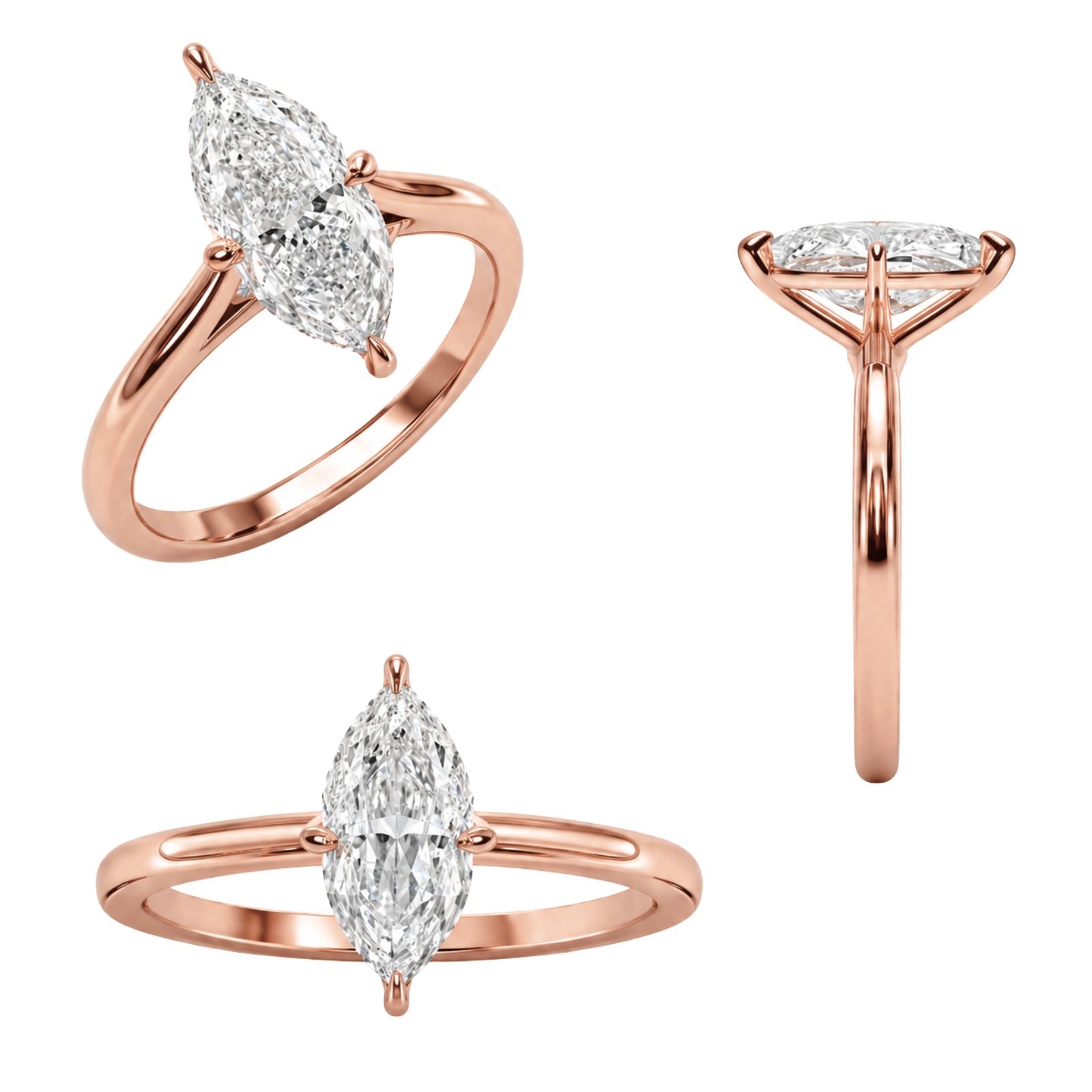 1.00-6.00 Carat T.W. Marquise-cut IGI Certified Lab Grown Diamond (F/VS) 14K Gold Solitaire Ring - Assorted Colors, Sizes & Carat