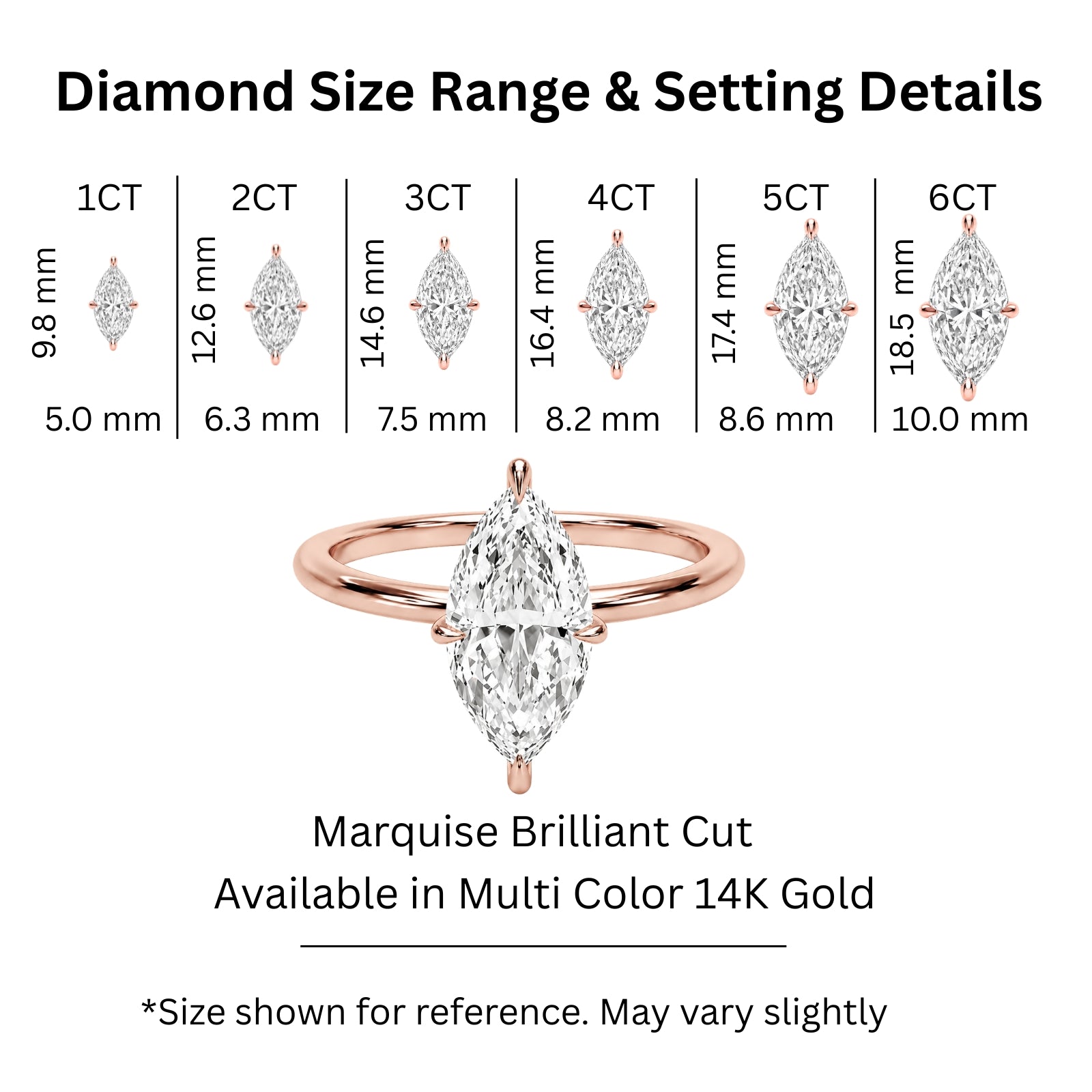 1.00-6.00 Carat T.W. Marquise-cut IGI Certified Lab Grown Diamond (F/VS) 14K Gold Solitaire Ring - Assorted Colors, Sizes & Carat