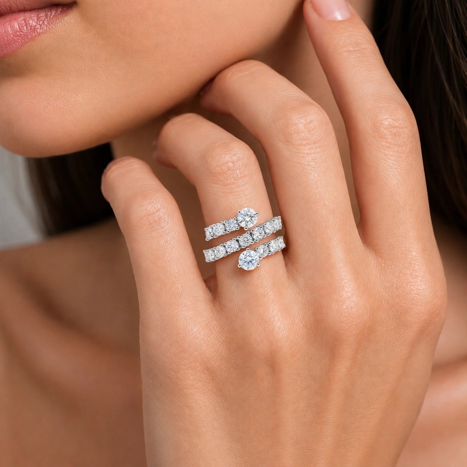Diamonair Lab Grown Diamond (F/VS+) 3.00 carat Round cut Sterling Silver Ring - Sterling Silver | Gold over Silver