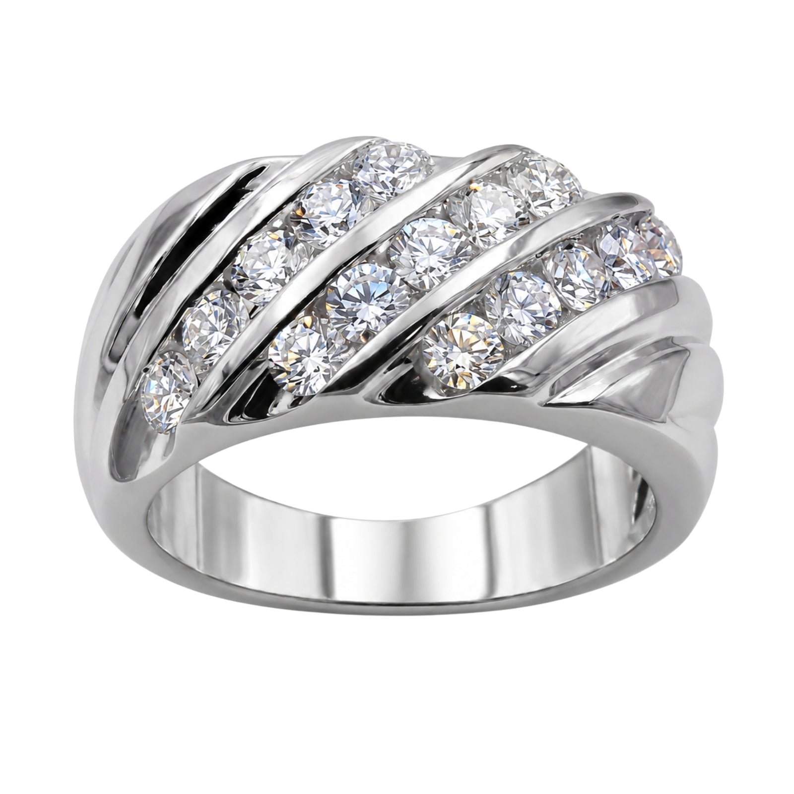 Diamonair Lab Grown Diamond (F/VS+) 2.00 carat Round cut Sterling Silver Men's Ring - Sterling Silver | Gold over Silver