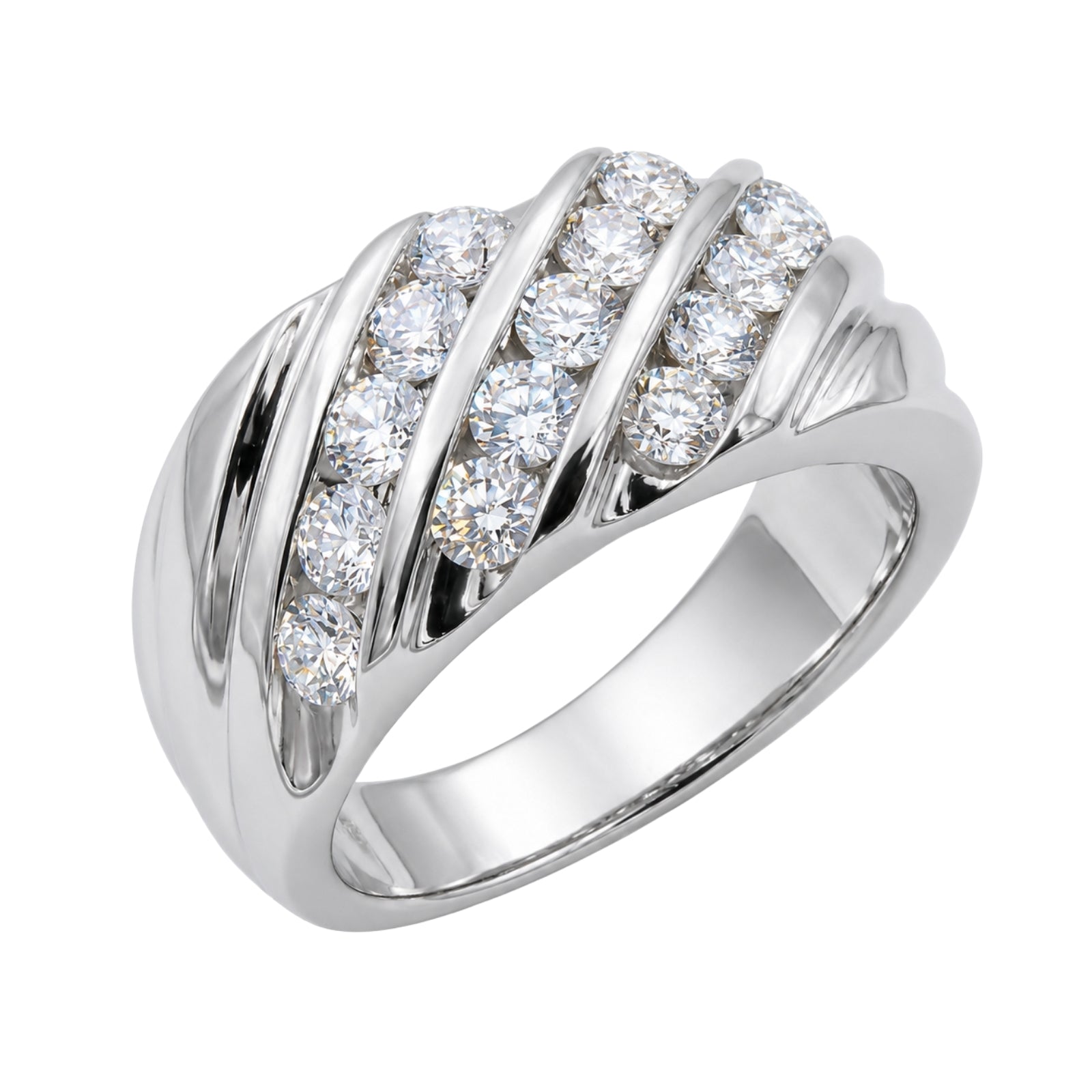Diamonair Lab Grown Diamond (F/VS+) 2.00 carat Round cut Sterling Silver Men's Ring - Sterling Silver | Gold over Silver