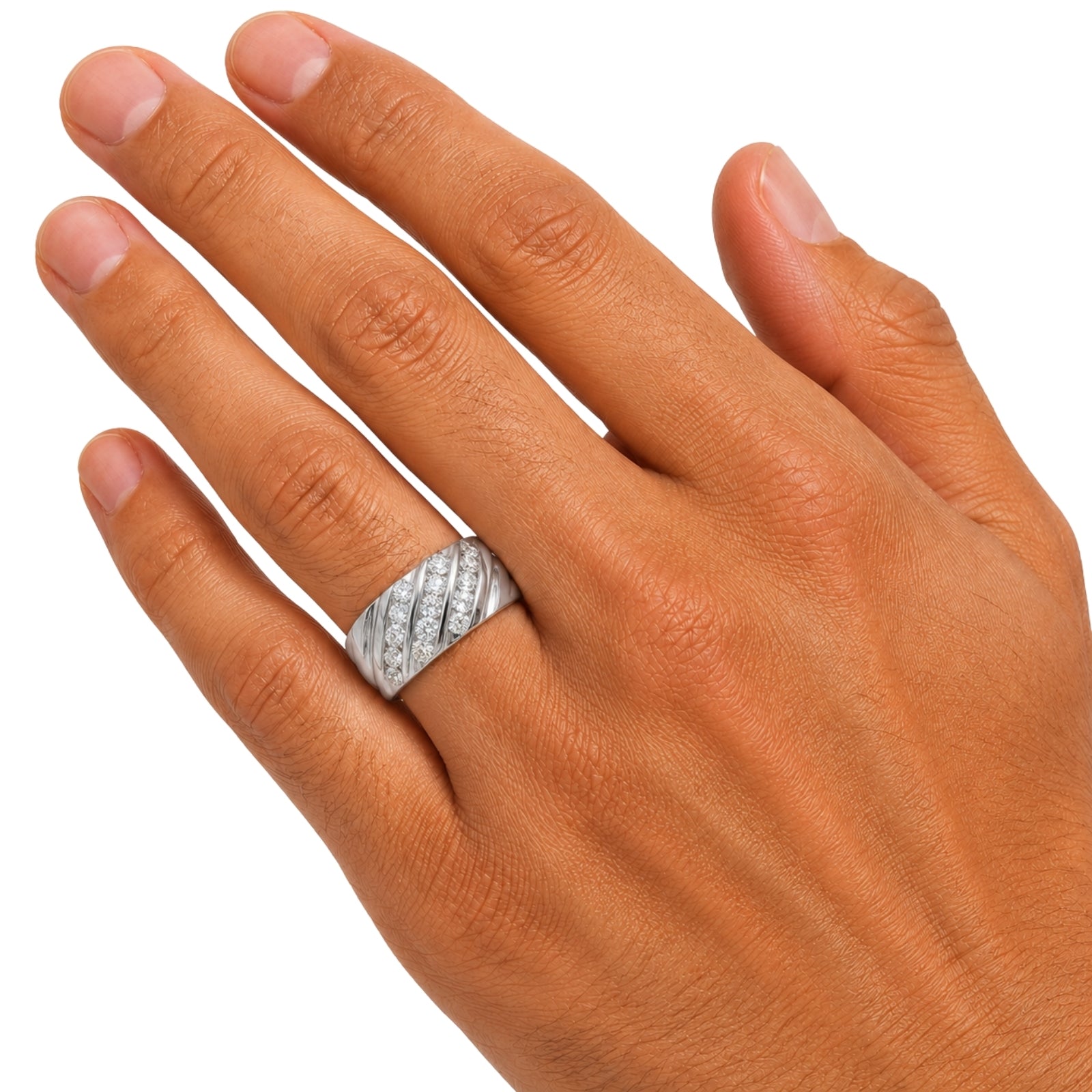 Diamonair Lab Grown Diamond (F/VS+) 2.00 carat Round cut Sterling Silver Men's Ring - Sterling Silver | Gold over Silver