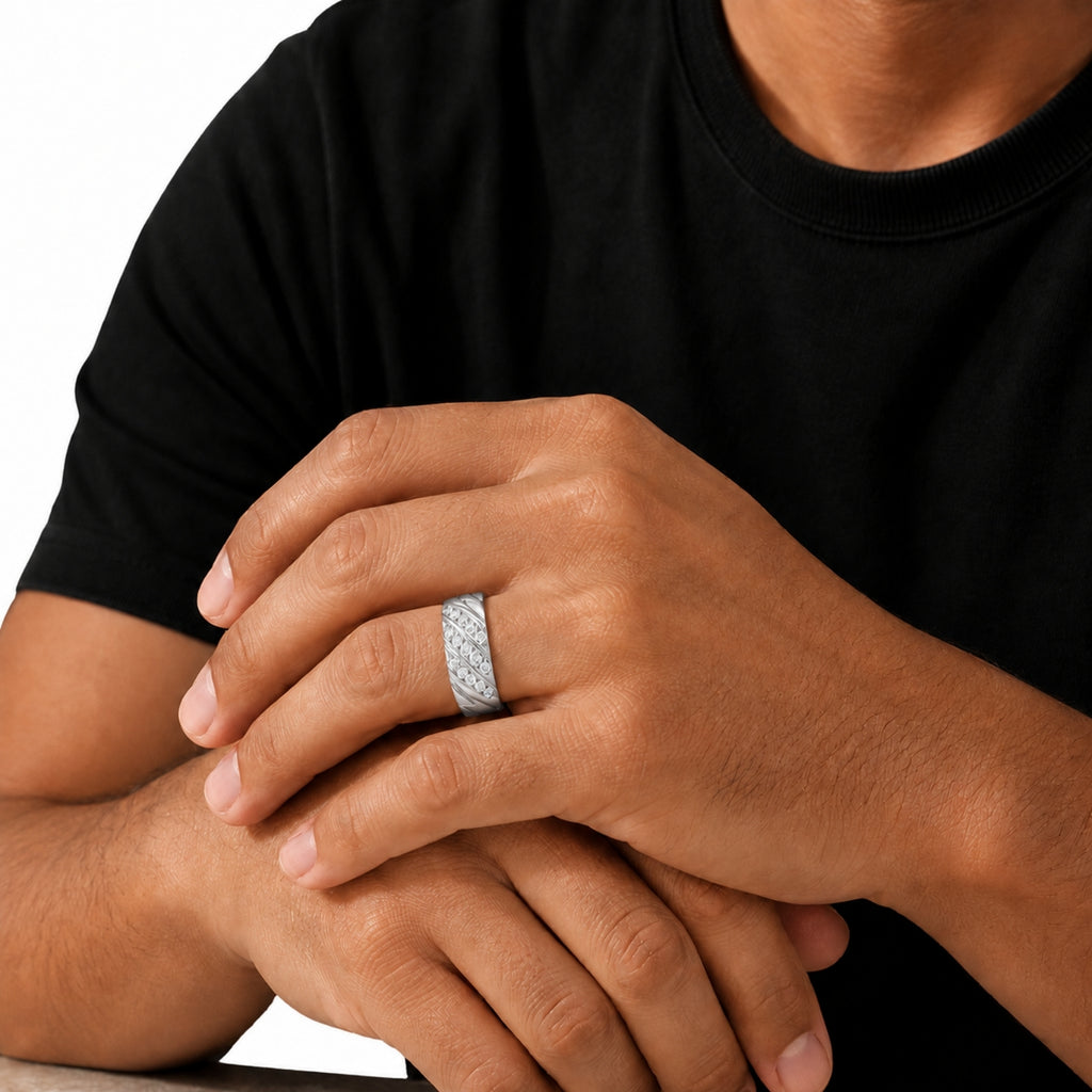 Diamonair Lab Grown Diamond (F/VS+) 2.00 carat Round cut Sterling Silver Men's Ring - Sterling Silver | Gold over Silver