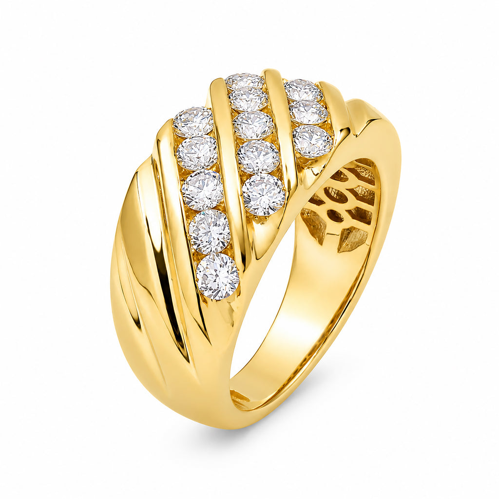 Diamonair Lab Grown Diamond (F/VS+) 3.00 carat Round cut Sterling Silver Men's Ring - Sterling Silver | Gold over Silver