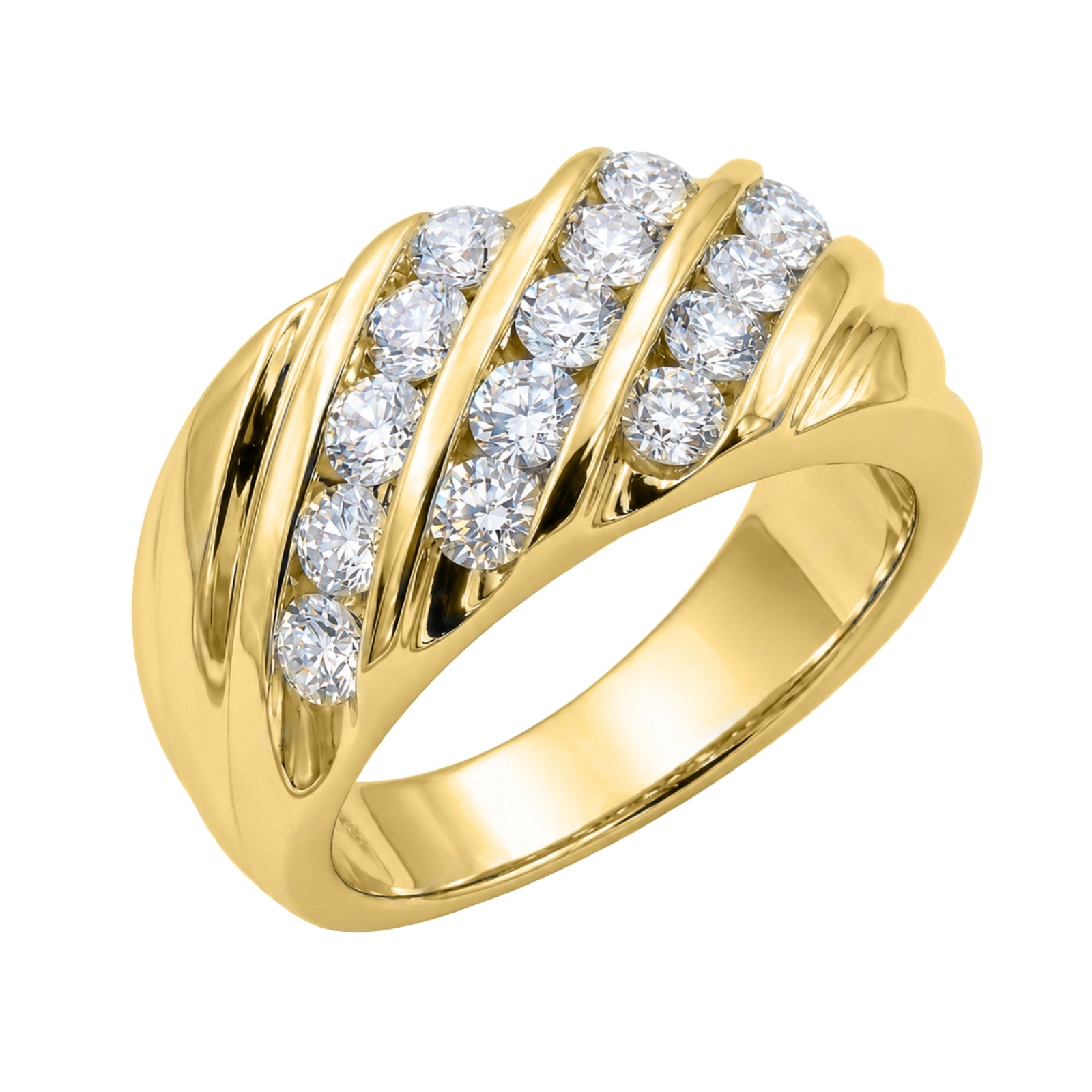 Diamonair Lab Grown Diamond (F/VS+) 2.00 carat Round cut Sterling Silver Men's Ring - Sterling Silver | Gold over Silver
