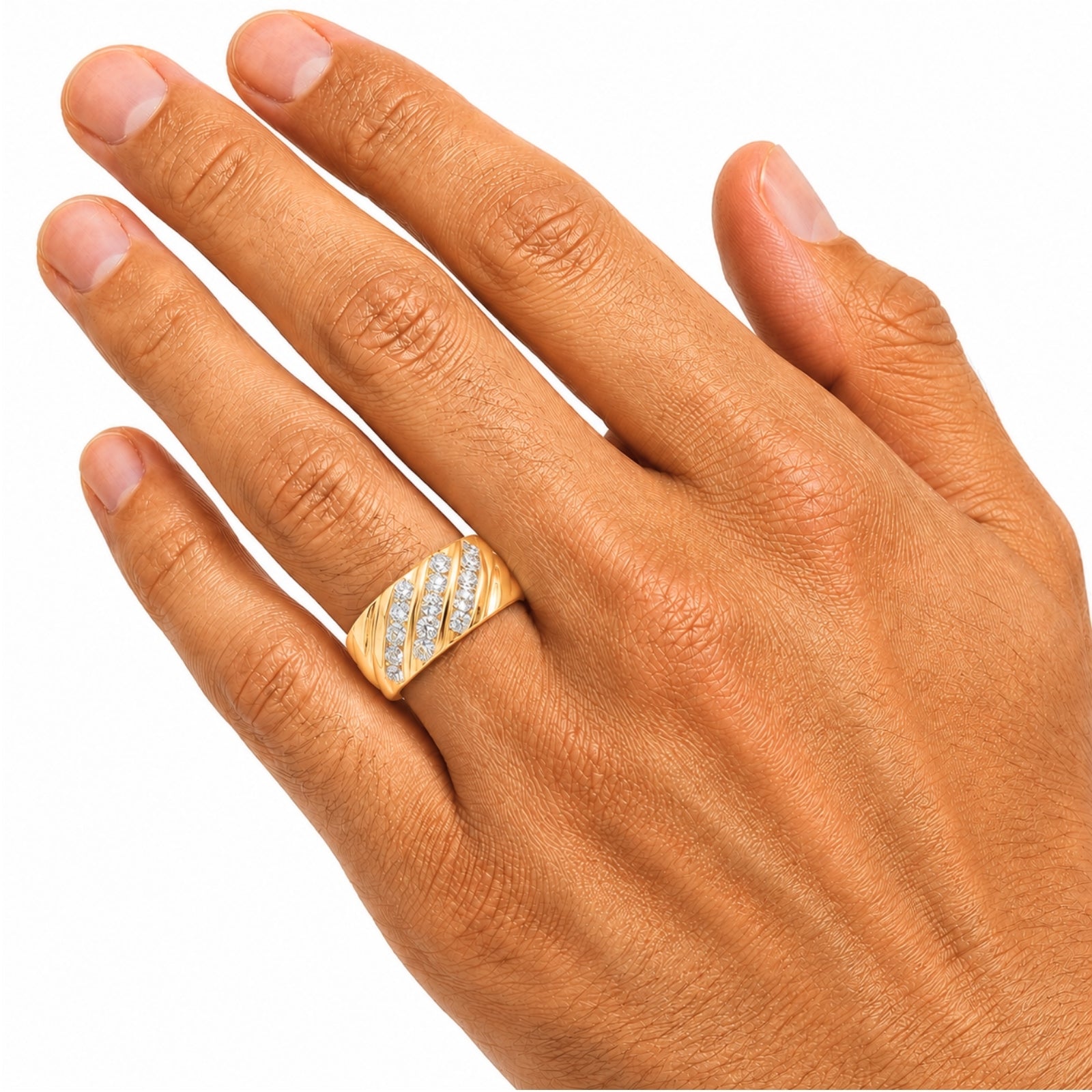 Diamonair Lab Grown Diamond (F/VS+) 2.00 carat Round cut Sterling Silver Men's Ring - Sterling Silver | Gold over Silver
