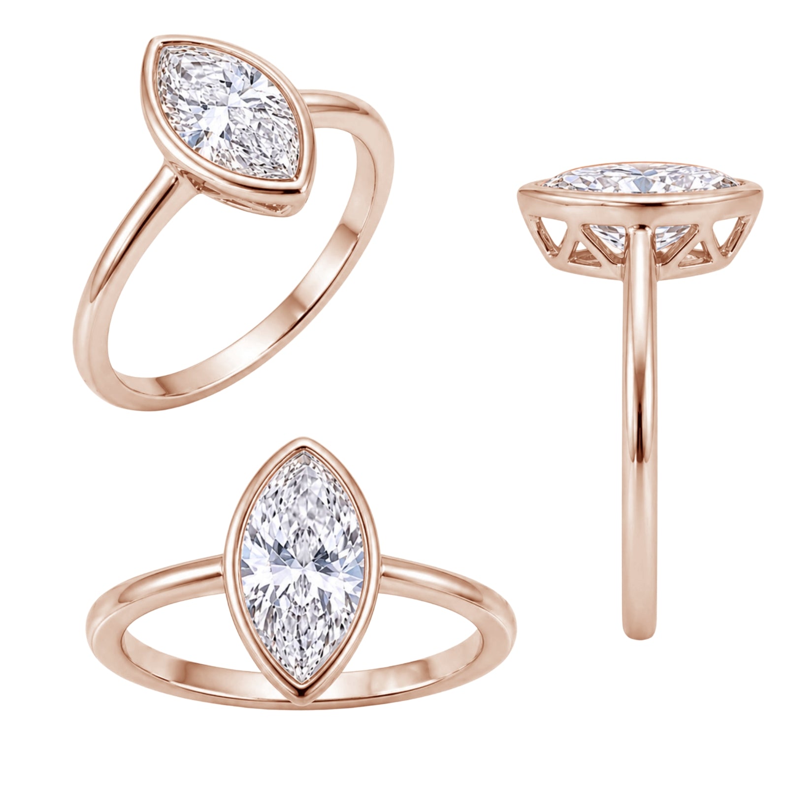 1.00-6.00 Carat T.W. Marquise-cut IGI Certified Lab Grown Diamond (F/VS) 14K Gold Solitaire Ring - Assorted Colors, Sizes & Carat