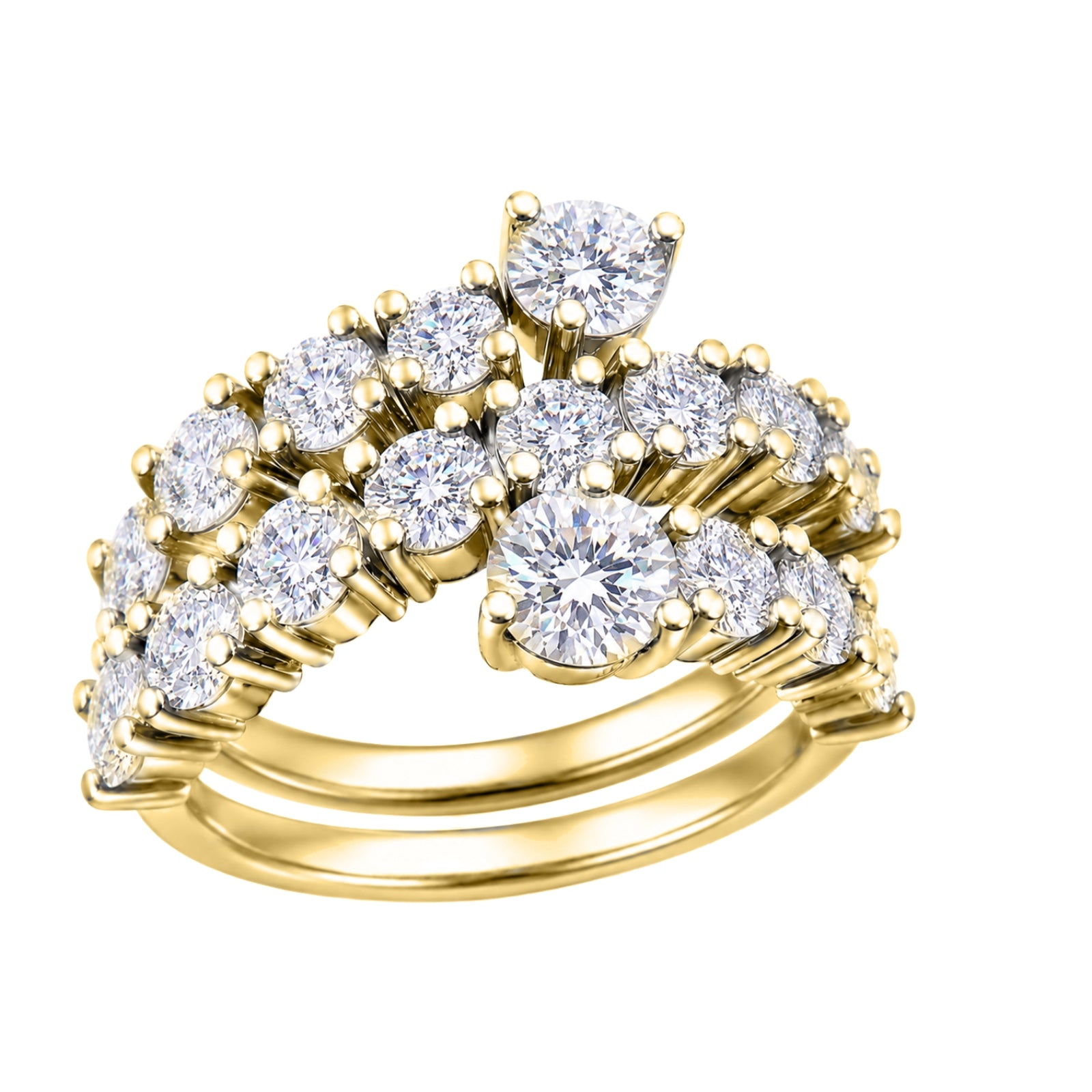 Diamonair Lab Grown Diamond (F/VS+) 3.00 carat Round cut Sterling Silver Ring - Sterling Silver | Gold over Silver