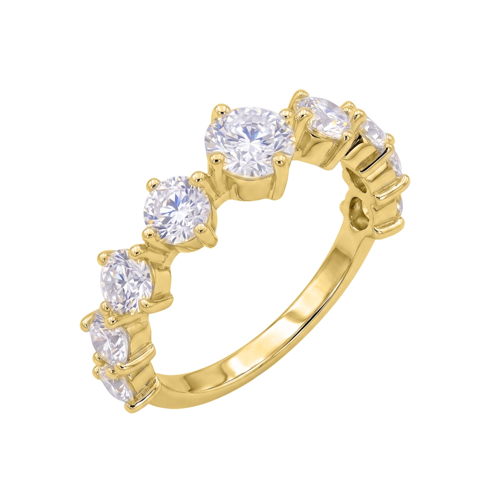 Diamonair Lab Grown Diamond (F/VS+) 2.00 carat Round cut Sterling Silver Band Ring - Sterling Silver | Gold over Silver
