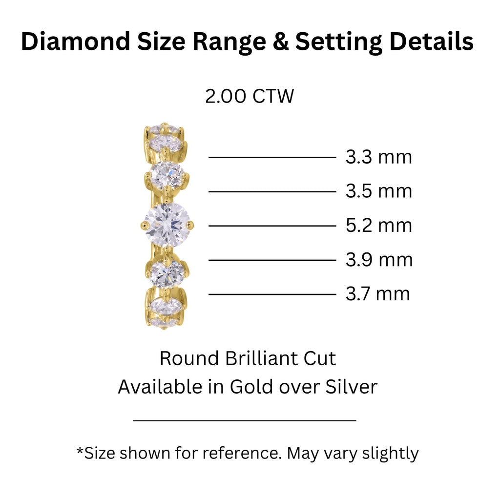 Diamonair Lab Grown Diamond (F/VS+) 2.00 carat Round cut Sterling Silver Band Ring - Sterling Silver | Gold over Silver
